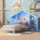 preview thumbnail 1 of 35, House Shaped Platform Bed with Built-in LED Lights Wood Platform Bed Frame with Storage Headboard & Shelves, Easy Assembly White - Twin