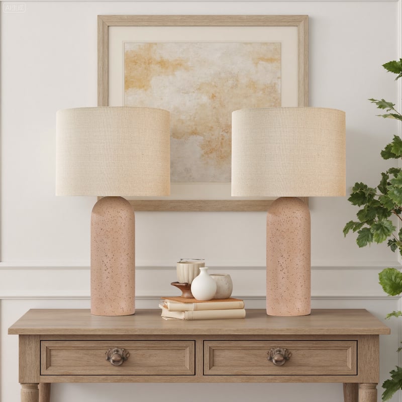 26.7" Ceramic Accent Table Lamp, Bedside Table Lamps With 3-way Dimming Switch - Soil-2 Pack - 14.05"W X 14.05"D X 24.75"H