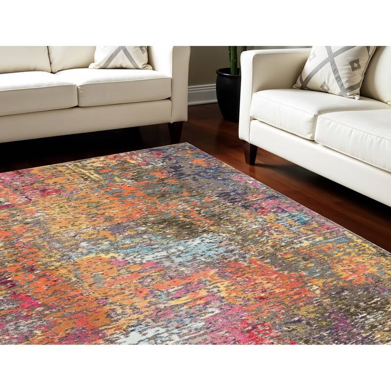 Power Loomed Abstract Modern Non Skid Stain Resistant Area Rug - 126' X '94' X '0.5 - 126' X '94' X '0.5 - Oxford Blue - Rectangle