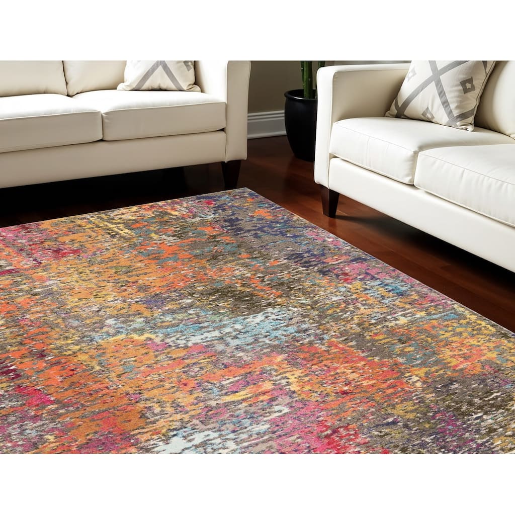 Power Loomed Abstract Modern Non Skid Stain Resistant Area Rug - 126' X '94' X '0.5