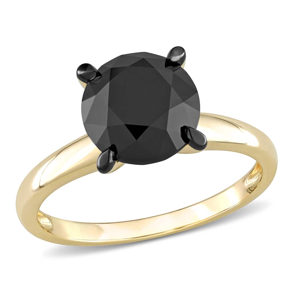 Miadora 3ct TDW Black Diamond Solitaire Engagement Ring in 14k Yellow Gold