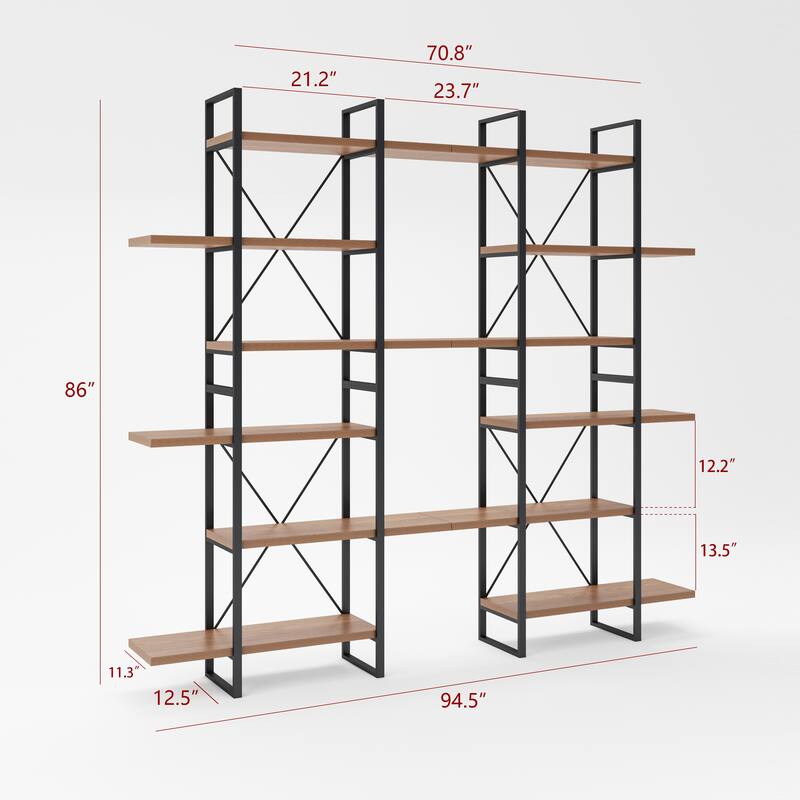 Lotus Home JD Walnut Color Storage and Display Bookcase - 86" H x 94.5" W x 12.5" D
