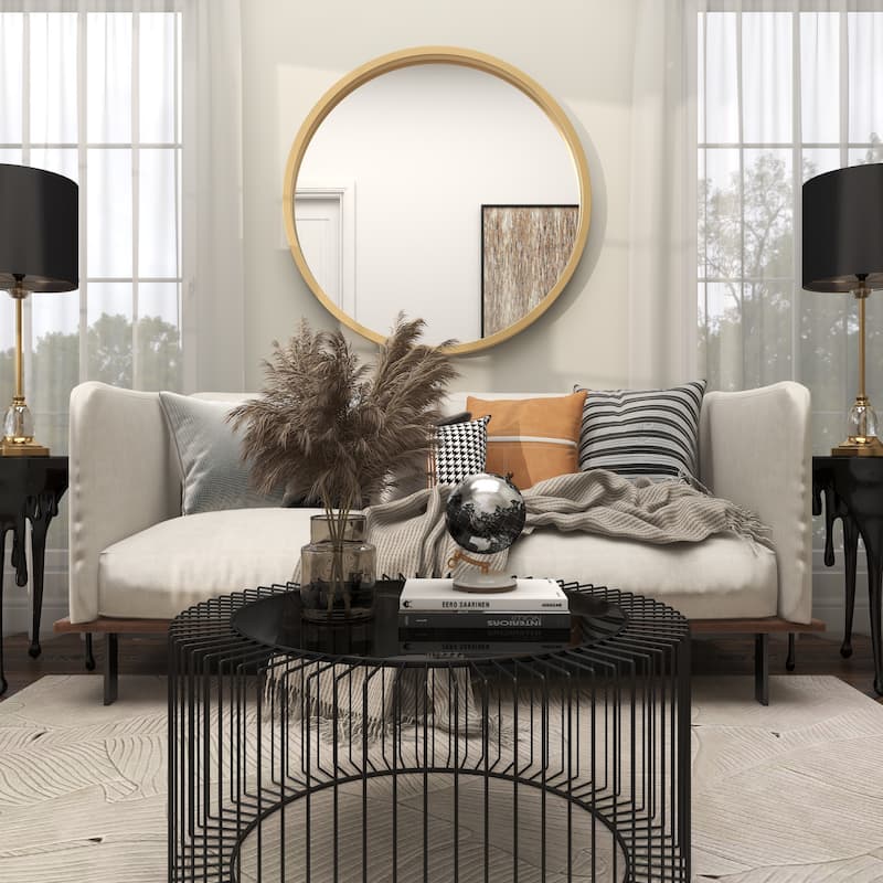 Wooden Wall Mirror with Thin Frame - Black, White, Gold - Roche River Decor
