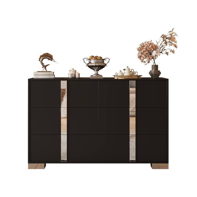 Dresser with Metal Handle,Mirrored Storage Cabinet with 6 Drawers