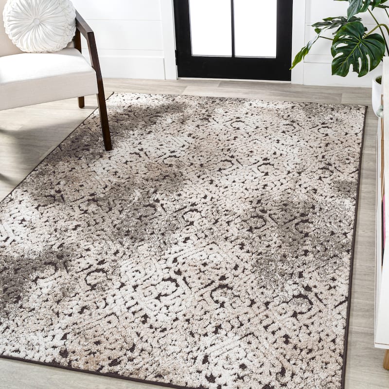 JONATHAN Y Loom High-Low Two-Tone Monstera Leaf Area Rug