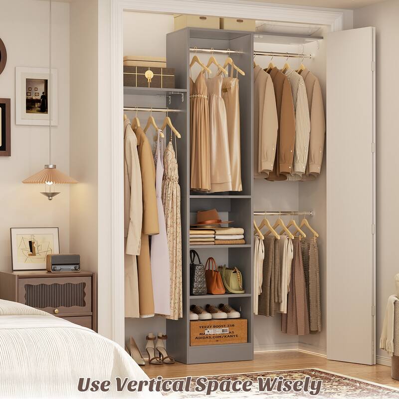 4 FT Closet Organizer with 4 Hanging Rods, Small Closet System with Storage Shelves
