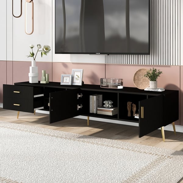 Black Modern TV Stand with Ample Storage, Sleek Design, and Durable Construction for TVs up to