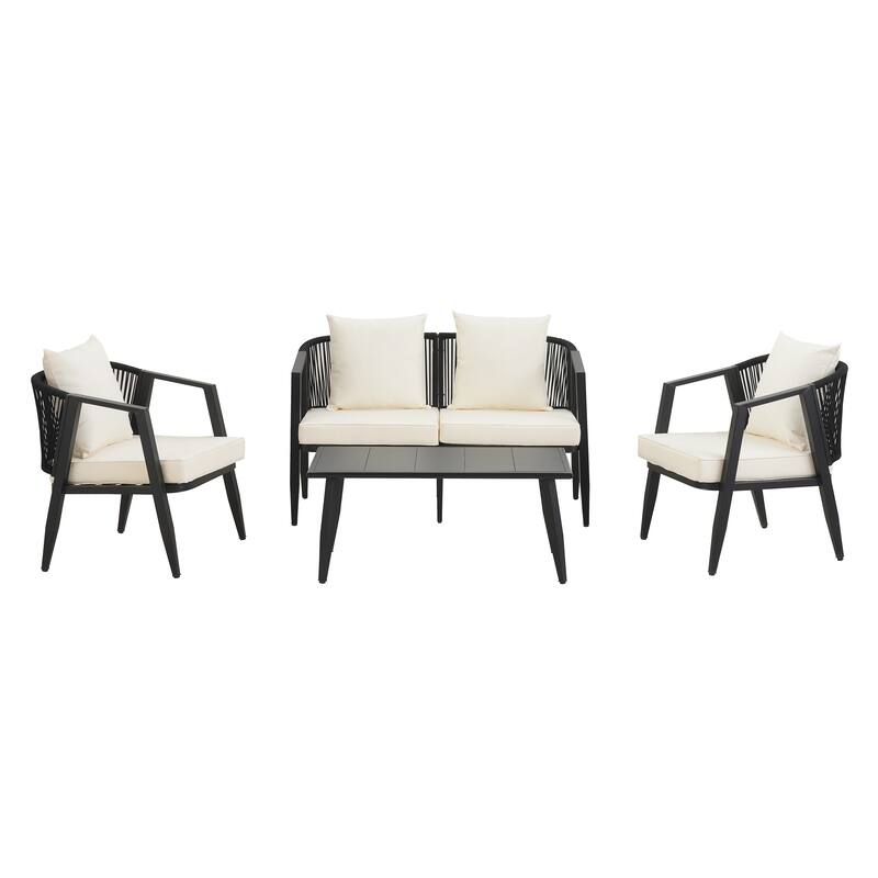 4-Piece Outdoor Iron Sofa Set with Coffee Table & Cushions