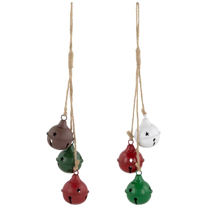 Cascading Christmas Jingle Bell Ornaments - 13.5" - Multicolor - Set of 2