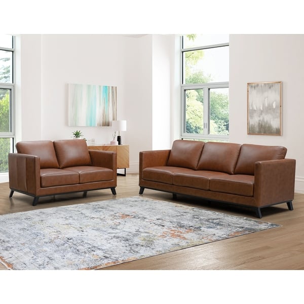 slide 1 of 24, Abbyson Woodstock Mid Century 2 Piece Top Grain Leather Sofa and Loveseat Set