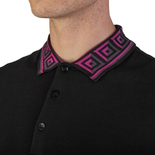 Versace Collection Mens Cotton Pique Baroque Collar Polo Shirt Black