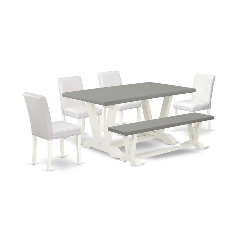 HomeStock 6-Pc Rectangle Natural Oak Finish Solid Wood Top Dining Table with 1-Bench, 4-Chairs