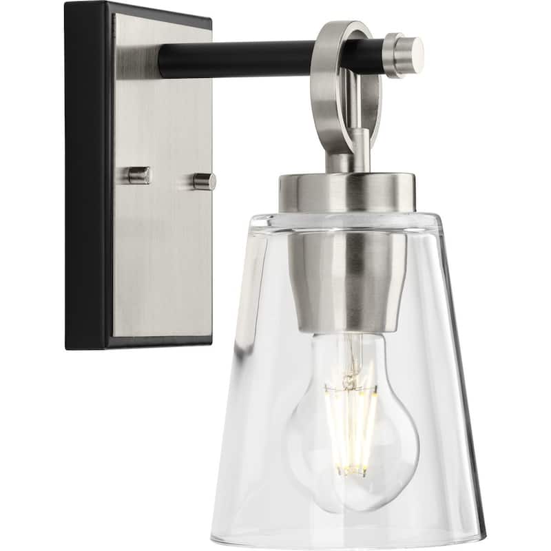 Cassell Collection One-Light Brushed Nickel Matte Black Luxe Industrial Bath & Vanity Light - 4.75 in x 6.62 in x 9.12 in