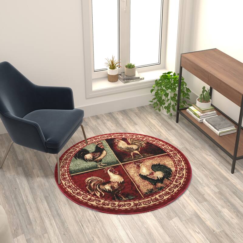 Rustic Cabin Style Vintage Rooster Themed Area Rug