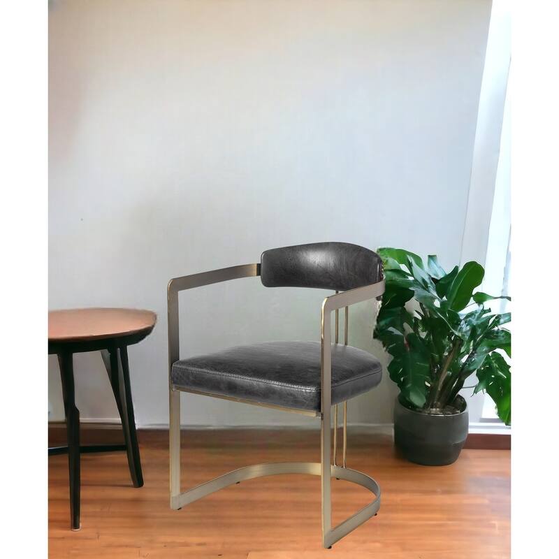 HomeRoots Black And Gold Upholstered Leather Open Back Dining Arm Chair - Single