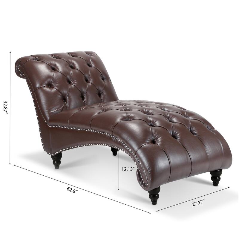 Dark Brown Modern 27.17" Upholstered Buttons Tufted Chaise Lounge Chair with Solid Wood Frame and Nailheads