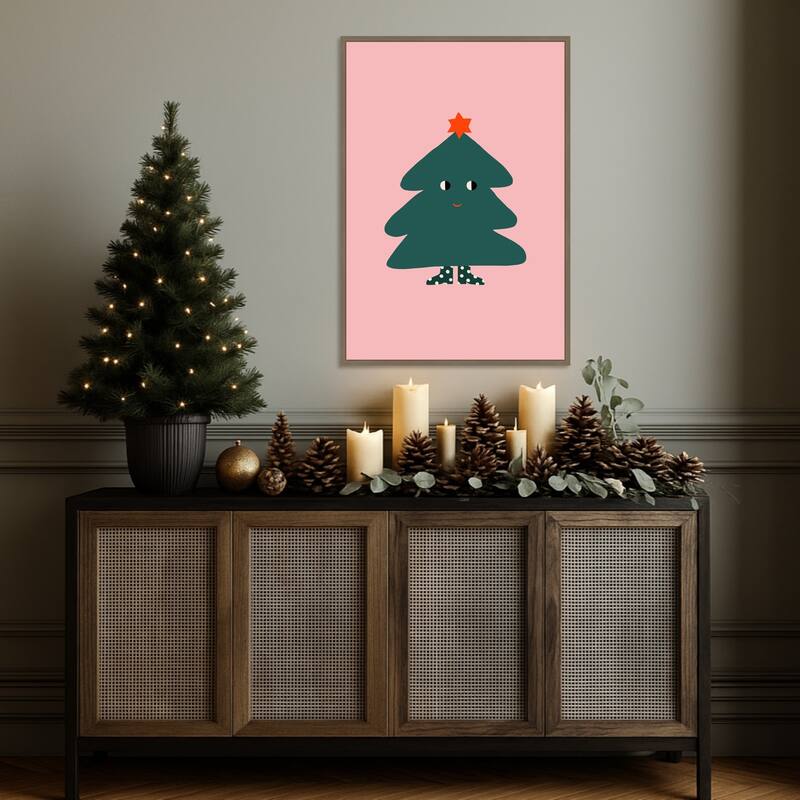 Christmas Tree by Maren Gross (23 x 33 in.), Framed Canvas Wall Art Print - Sylvie Dark Gold