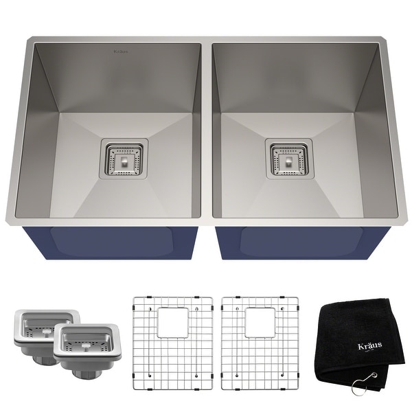 KRAUS Pax Stainless Steel 31 1/2 inch 2-Bowl Undermount Kitchen Sink. Opens flyout.