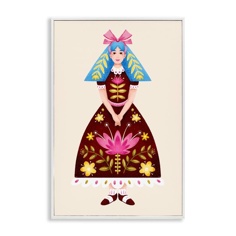 Stupell Blue Haired Folk Girl Framed Giclee Art Design By Hannah Moren - 20 x 30 - White