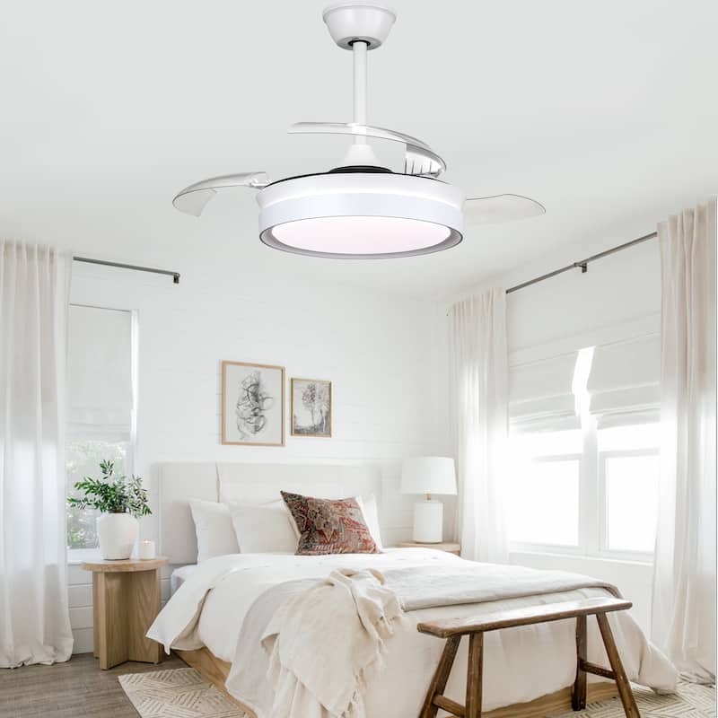 Bella Depot 36" Modern Retractable Ceiling Fan with Dimmable Led Light and Remote, 6-Speed Reversible DC Motor