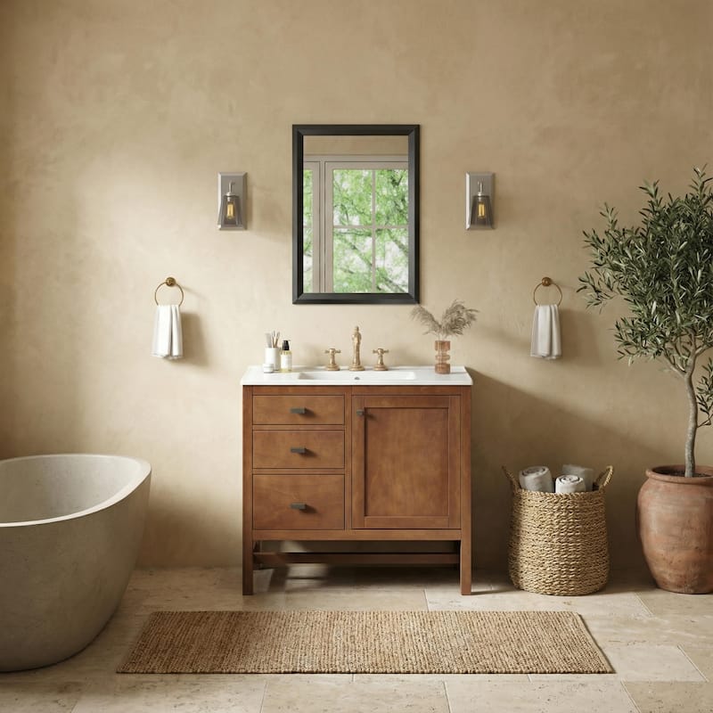 Christopher Knight Home - Modern 36" Freestanding Bathroom Vanity with Ceramic Sink, Dual Drawers, Flip-Up Storage - 36"W