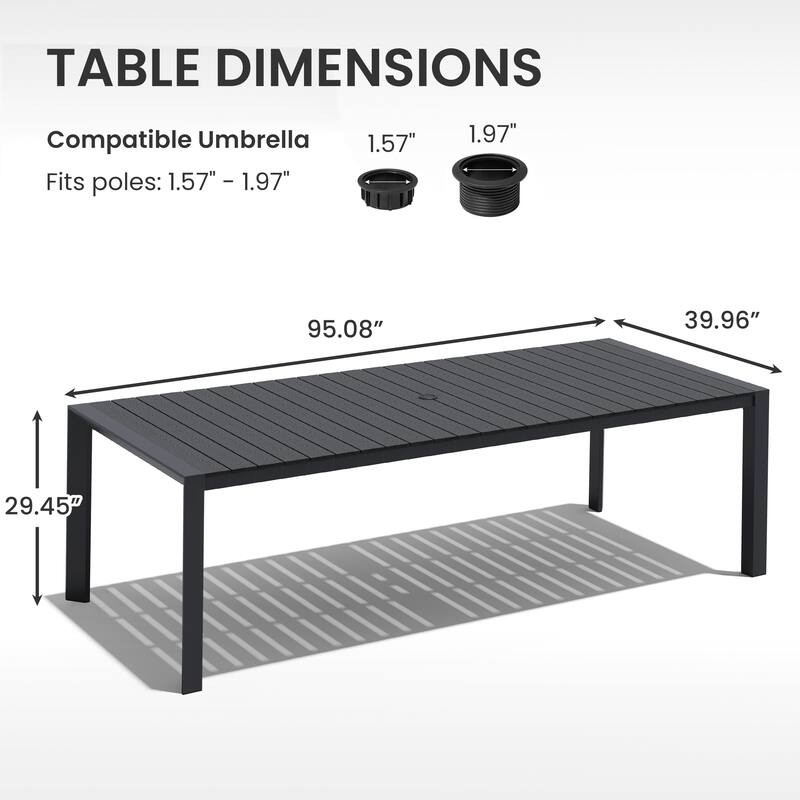 Outdoor All-Weather Aluminum Patio Rectangular Dining Table with Umbrella Hole