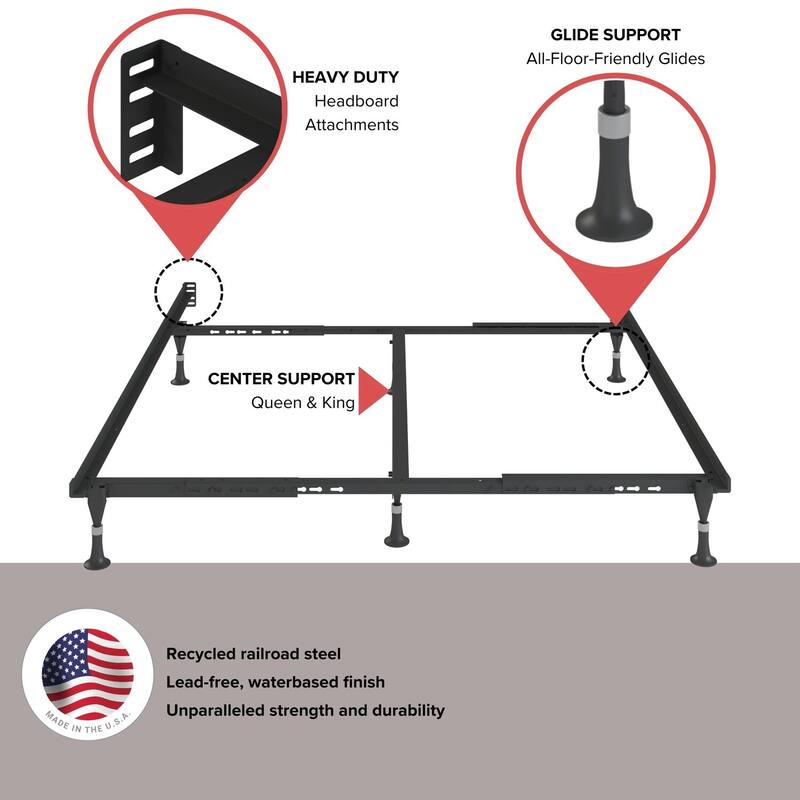 Rustic Bed Frame Glides - Queen King Eastern King - Heavy Duty Steel - Black Finish - HomeStock