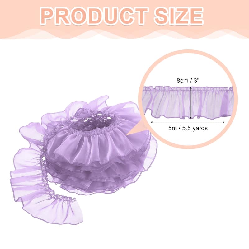Ruffle Lace Ribbon Trim Pleated Lace Fabric Trim 5.5 Yard - Light Purple