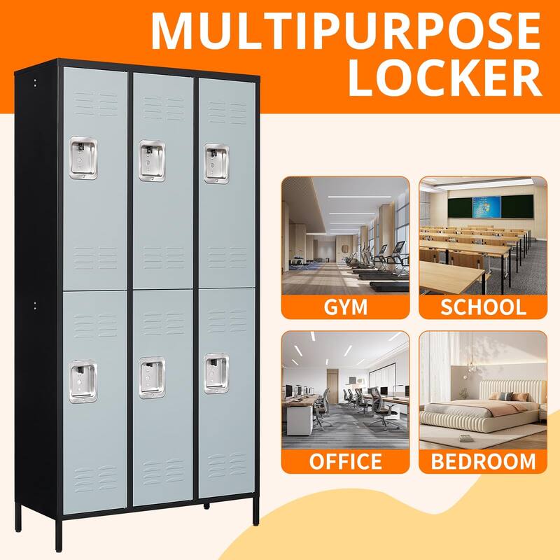 2 Tier Metal Lockers with 6 Doors for Employee School Gym