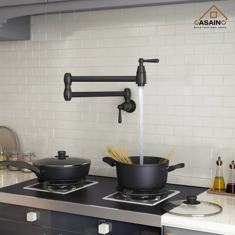 1.8 GPM Vintage Wall Mounted Pot Filler Kitchen Sink Faucet - Black
