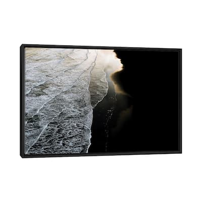 iCanvas "Minimal Waves Crashing On A Black Sand Beach In Iceland During Sunset" by Michael Schauer Framed Canvas Print