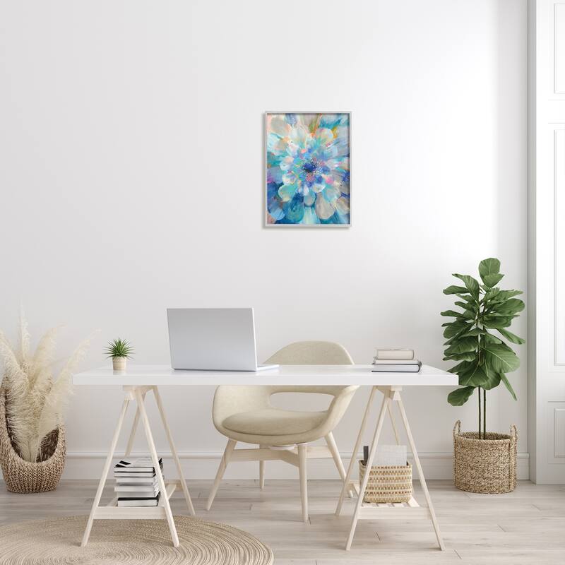Stupell Abstract Layered Floral Petals Centric Blue Flower Framed Wall Art