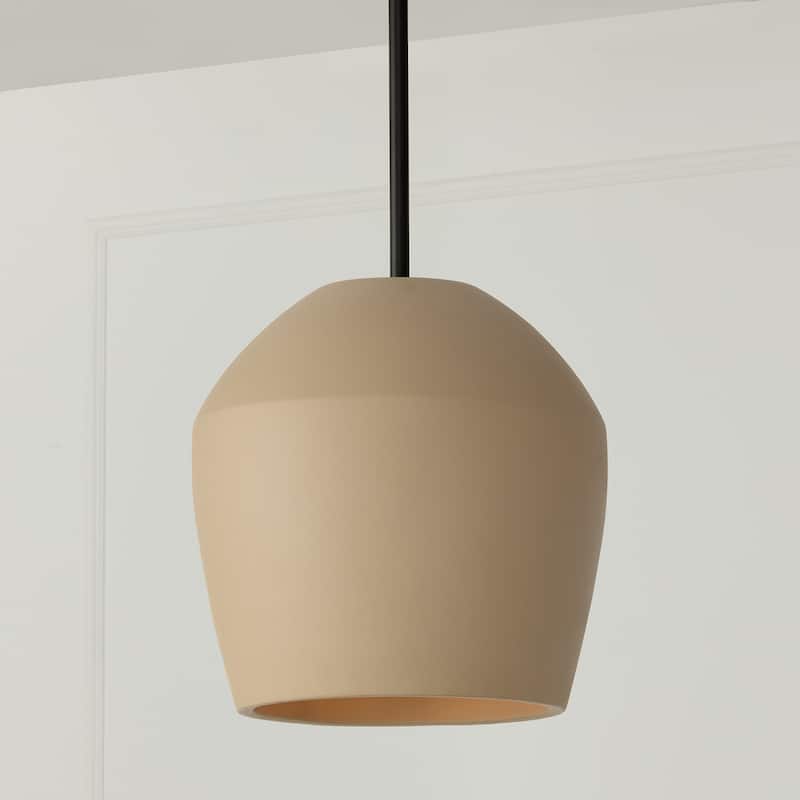 12.5" W x 14" H 1-Light Handcrafted Terracotta Pendant with Matte Black - 13"W x 13.75"H