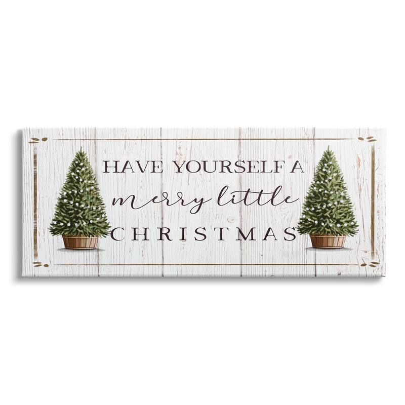 Stupell Rustic Merry Little Christmas Phrase Holiday Fir Trees Canvas Wall Art - Green