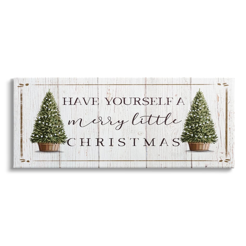 Stupell Rustic Merry Little Christmas Phrase Holiday Fir Trees Canvas Wall Art - Green