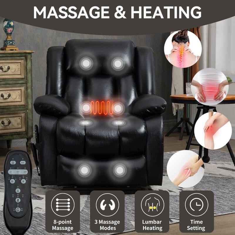 Brown Medium Electric Power Lift Recliner in Genuine Leather with Dual Motors, 8-Point Massage, Lumbar Heat