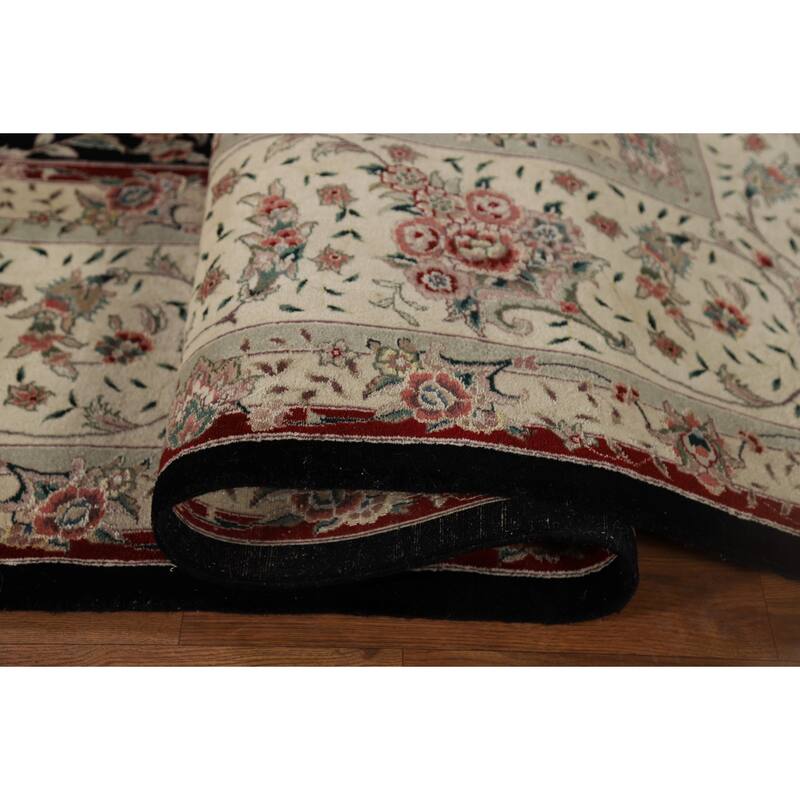 Black Aubusson Chinese Vintage Large Rug Hand-Knotted Wool Carpet - 10'3" x 14'1"