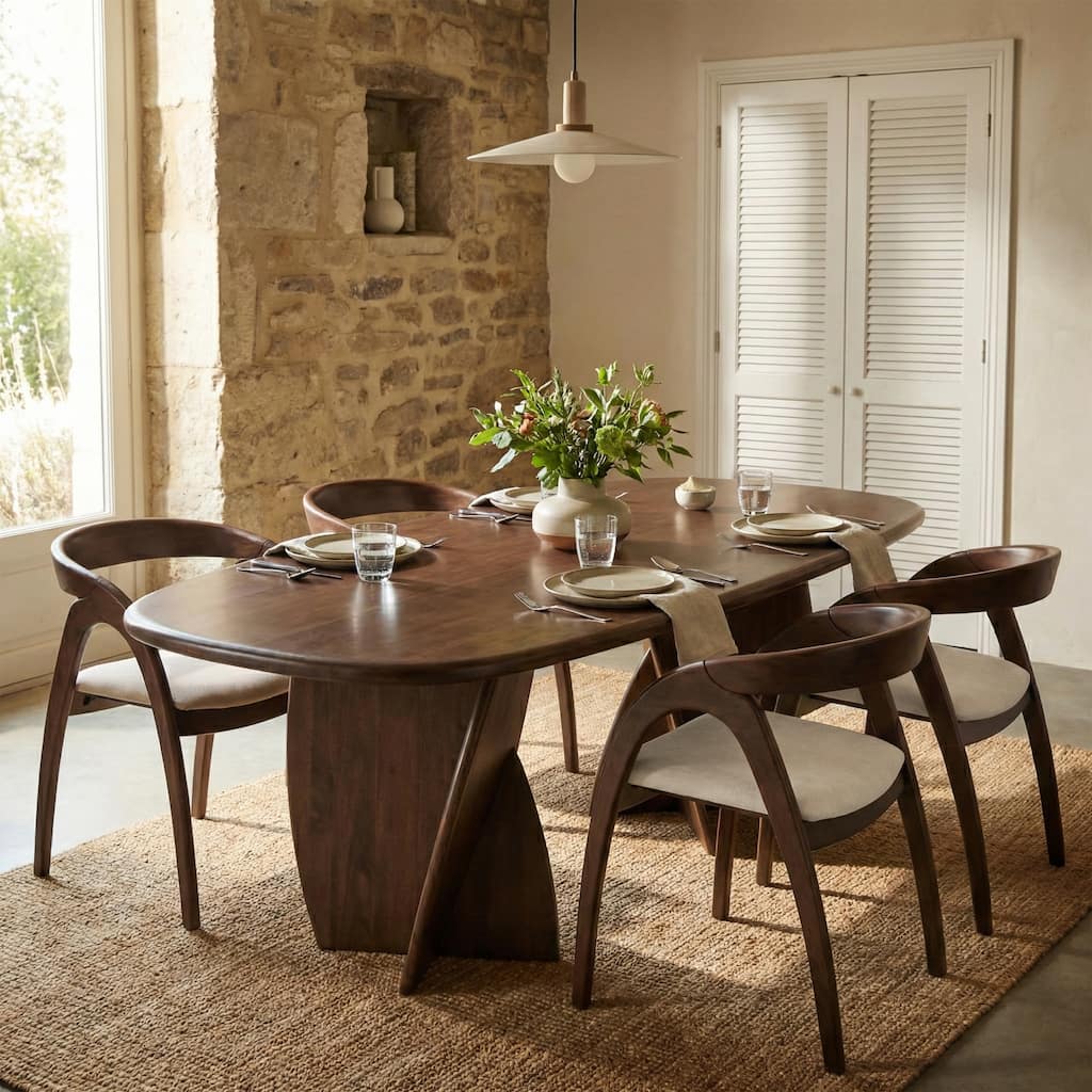 Furniture of America Abigail XI Mid-Century Modern 5-Piece Walnut Solid Wood Dining Set