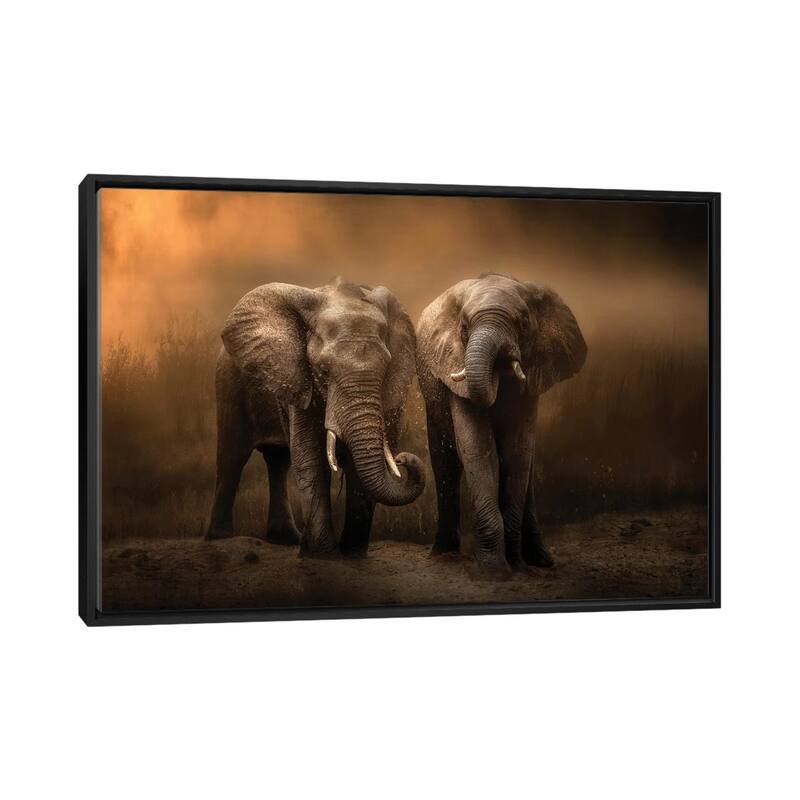iCanvas "Elephants Dust Bath..." by Charlaine Gerber Framed Canvas Print - Black - 26x40