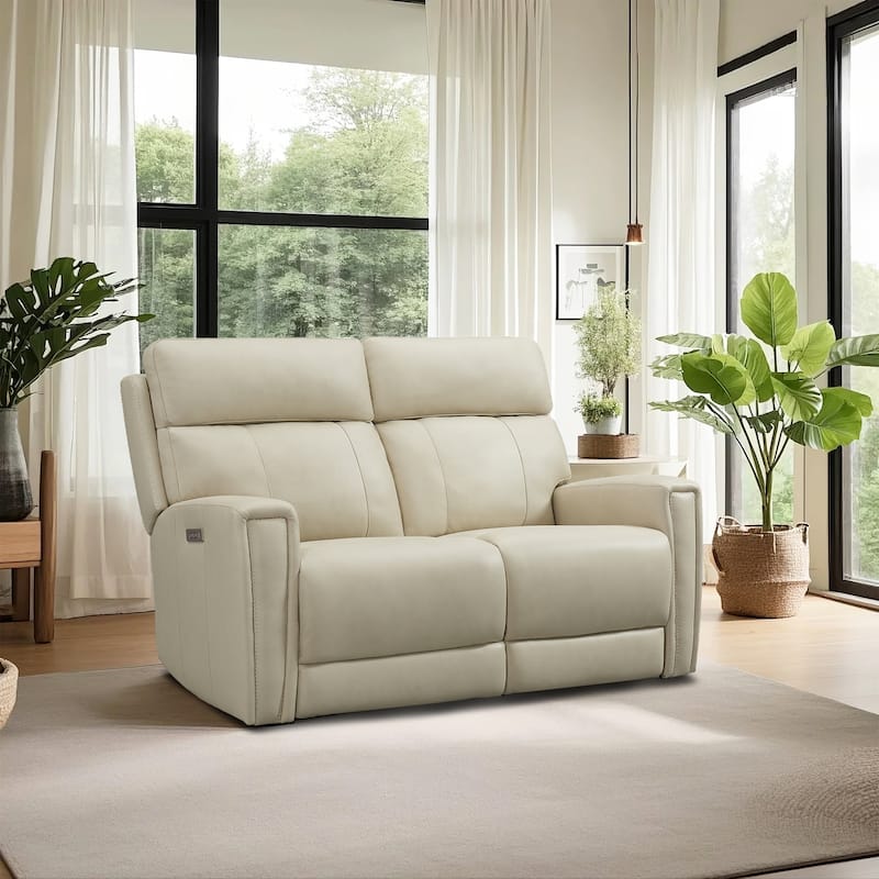 Genuine Leather Reclining Loveseat with Dual-Power Adjustable Headrest & Footrest, Zero Gravity, USB & USB-C Charging Ports