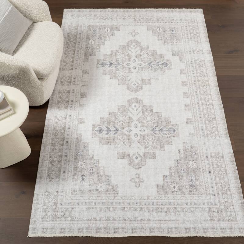 Nuloom Alexia SpinClean Traditional Machine Washable Area Rug - 4' x 6' - Grey - Rectangle