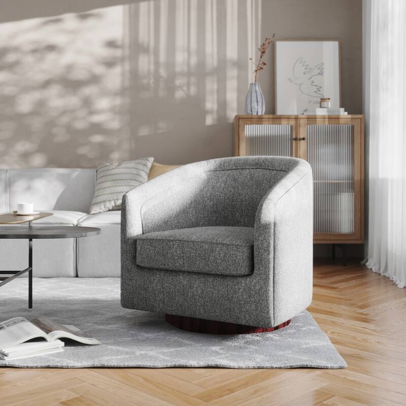 Traditional Club Style Upholstered Accent Chair with 360° Swivel Metal Base - Gray