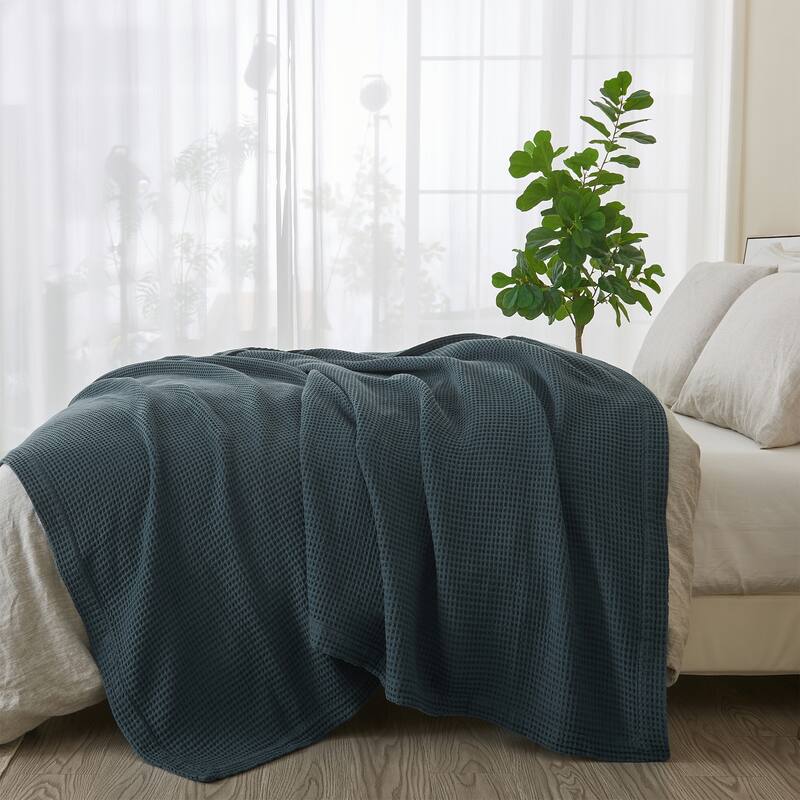 Patina Vie Maison 100% Cotton All-Season Waffle Weave Knit Throw Blanket