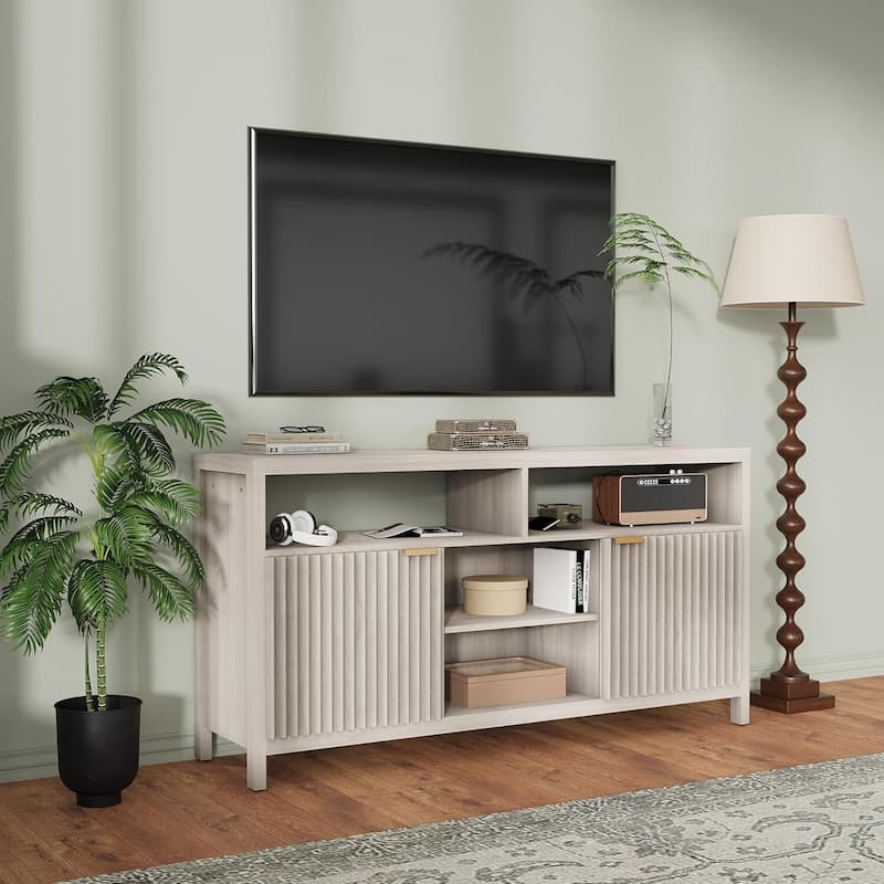 59" Modern Entertainment Center Fluted TV Stands for Living Room - N/A - Grey