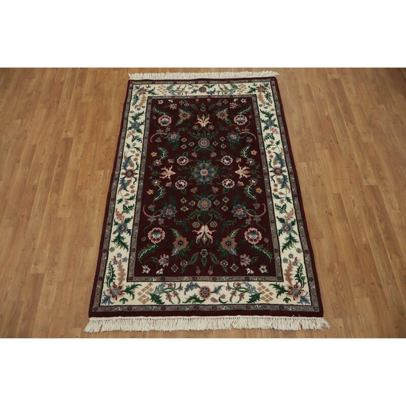 Hand Knotted Oriental 100% Wool Carpet Traditional All-Over Red Agra Area Rug - 5' 11'' X 3' 11''
