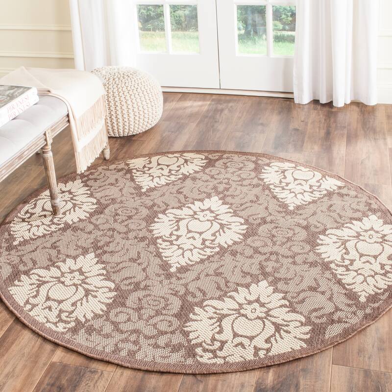 SAFAVIEH Courtyard Willene Boho Indoor/ Outdoor Waterproof Patio Backyard Rug - 5'3" Round - Chocolate/Natural