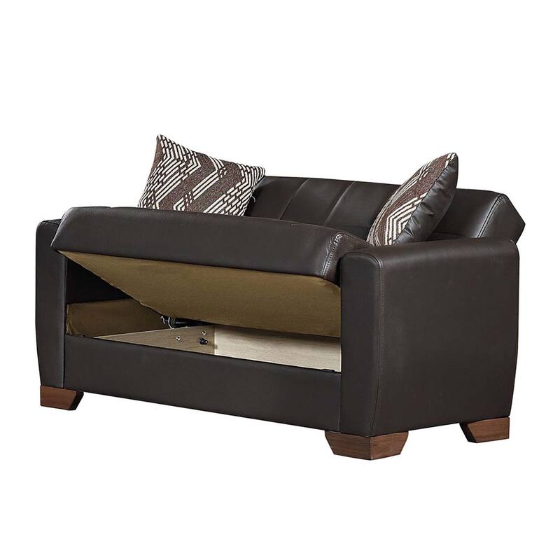 Collection Upholstered Convertible Loveseat With Storage - Brown PU