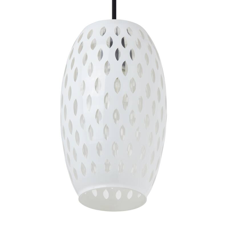 Adriana River of Goods Black Metal and White/Clear Glass 6-Inch Pendant Light with Adjustable Hanging Cord - 6" x 6" x 70.75"