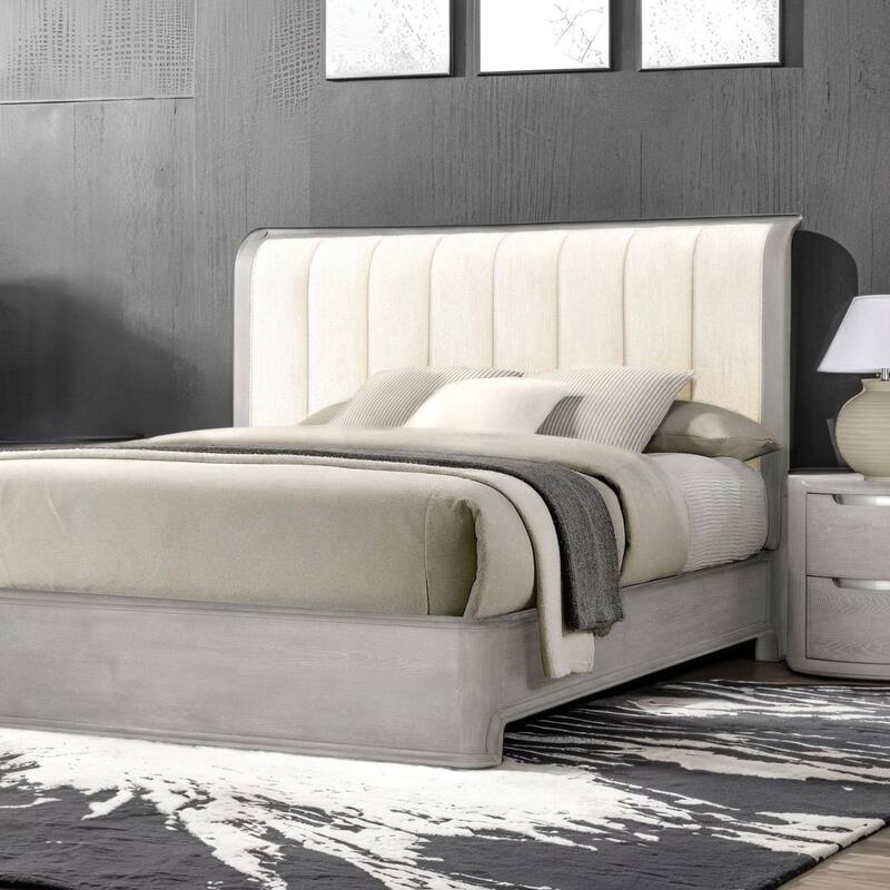 Contemporary Light Gray Finish 1PC Bed Upholstered Headboard