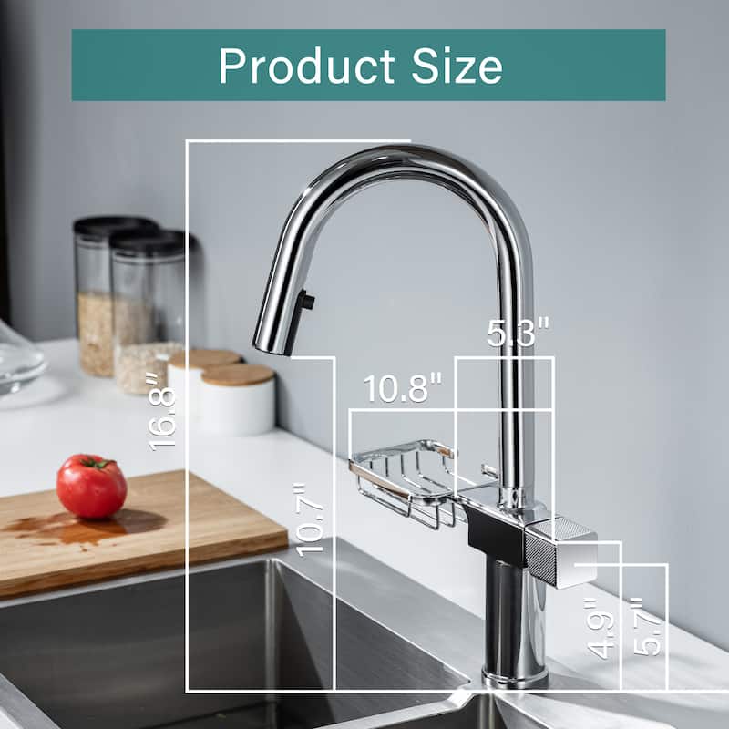 High Arc Pull-Down Kitchen Faucet - Single Hole Stainless Steel, Modern Sink Faucet
